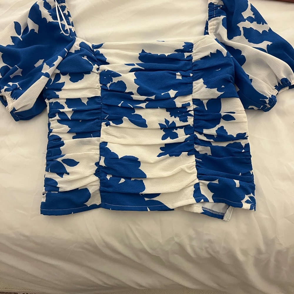 Blue and White Floral Women's Top